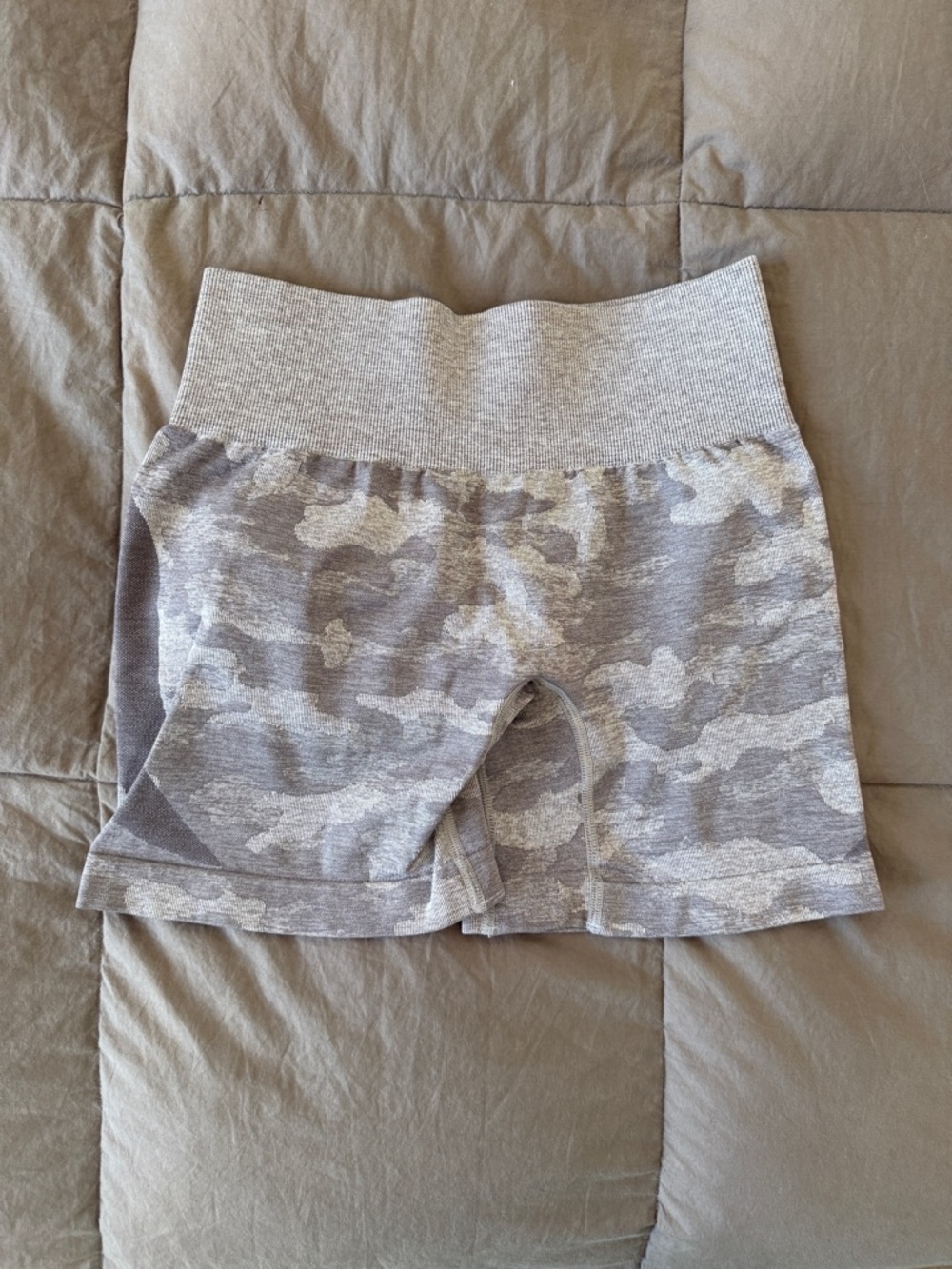 Violate The Dress Code High-Waist Gray Camo Shorts with Wide Ribbed Waistband